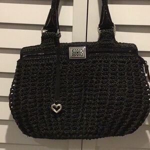 Brighton Pre loved black woven Shoulder Bag hairline scratches on heart charm.
